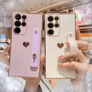 เคสโทรศัพท์มือถือนิ่ม ป้องกันกล้อง ทรงวงรี หรูหรา พร้อมสายคล้องข้อมือ สําหรับ Samsung S23 22 21 Ultra S23 Plus A54 54 52