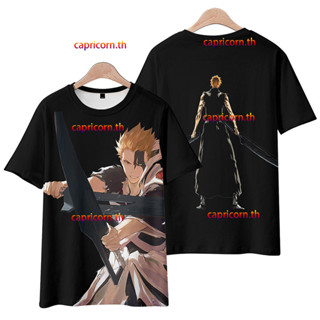 ใหม่ เสื้อยืดแขนสั้นลําลอง มีฮู้ด พิมพ์ลายอนิเมะ BLEACH Kurosaki Ichigo / Zaraki Kenpachi / Kurotsuchi Mayuri / Jushiro Ukitake 3 มิติ ทรงหลวม สไตล์ญี่ปุ่น สําหรับผู้ชาย และผู้หญิง