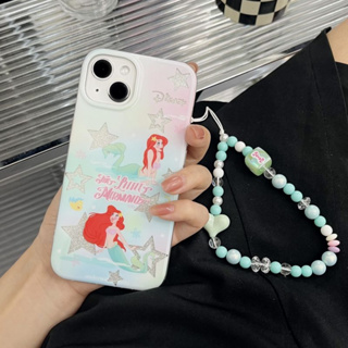 เคสโทรศัพท์มือถือ ซิลิโคนนุ่ม ลายเจ้าหญิงดิสนีย์ นางเงือกดิสนีย์ พร้อมสายโซ่ลูกปัด สําหรับ iPhone 14Pro max case 13Pro max 12Pro max 14Pro 13Pro 12Pro 11 12 13 14 case