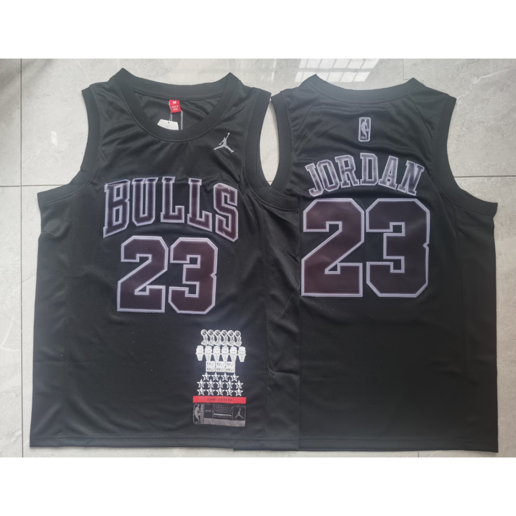 ใหม ่ บุรุษ Chicago Bulls 23 Michael เย ็ บปักถักร ้ อยเสื ้ อบาสเก ็ ตบอล jersey Career Edition สีดํา
