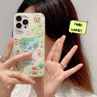 ใหม่ เคสโทรศัพท์มือถือ ซิลิโคนนิ่ม แบบป้องกัน เต็มจอ ลายการ์ตูนสัตว์จิ๋ว สีเขียว สําหรับ iPhone 14Pro max case 13Pro max 12Pro max 14Pro 13Pro 12Pro 11 12 13 14 case