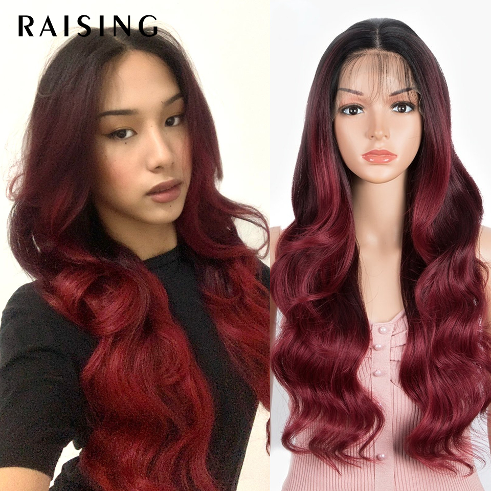 วิกผมสังเคราะห์ ลูกไม้ด้านหน้า สีบลอนด์ สีน้ําตาลขิง ทนความร้อน สําหรับผู้หญิง