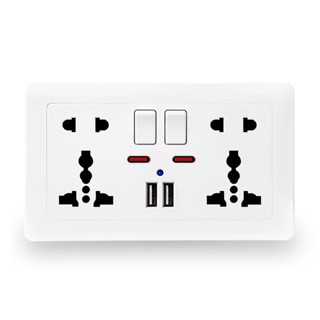 เต้าเสียบปลั๊กไฟ 5 หลุม พอร์ตชาร์จ USB คู่ มาตรฐาน UK