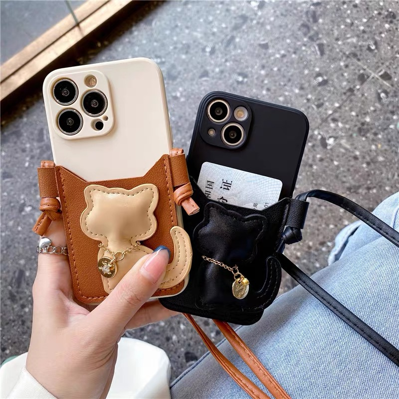 ลูกแมวกระเป๋าบัตรเคสโทรศัพท์เข้ากันได้สําหรับiphone 16promax 14proamx 13 pro max 12 11 pro max xsmax XR X 7 8 PLUSเคสโทรศัพท์แบบนุ่ม15 15 proamx 15 pro