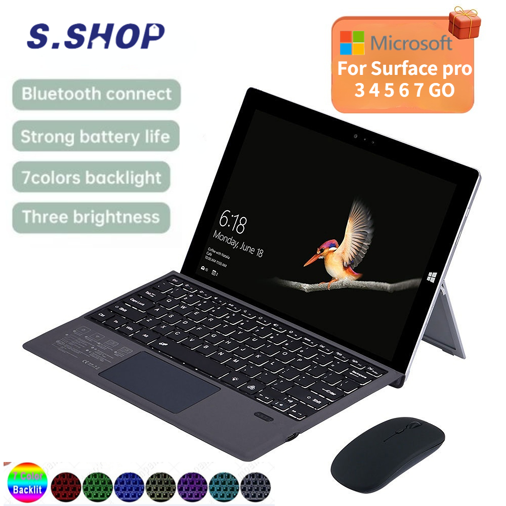 คีย์บอร์ดไร้สาย เพื่อ Microsoft Surface Pro 3 4 5 6 7 Go 1 2 3 คีย์บอร์ดเรืองแสง พร้อมแทร็คแพด ฝาครอ