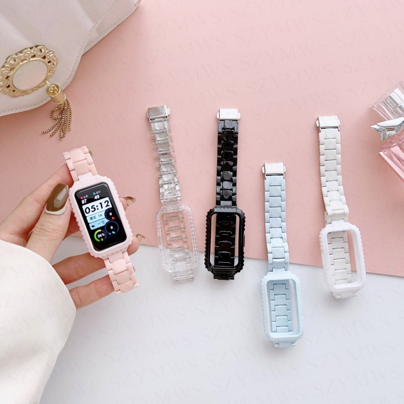 Huawei Band 9 8 7 6 Honor Band 7 6 สายเรซิน สายนาฬิกาข้อมือสมาร์ทวอทช์ PC พร้อมเคส TPU สายรัดข้อมือเปลี่ยนได้