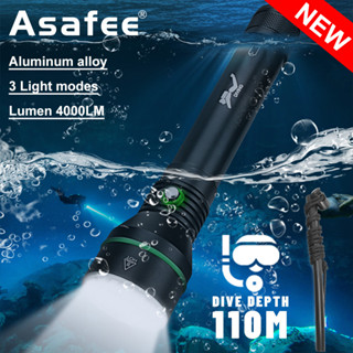 Asafee S5 XHP70 ไฟฉายดําน้ํา 4000LM แบตเตอรี่ 18650 26650 110 เมตร กันน้ํา สําหรับตกปลา