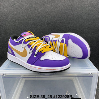 Dunk low retro Lakers รองเท้าบาสเก็ตบอล ระบายอากาศ ดูดซับแรงกระแทก สีเหลือง สีม่วง