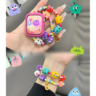 เคสฟรี! สายนาฬิกาข้อมือ ยืดหยุ่น แฮนด์เมด Little Monster Colorful Dopamine Elastic Watch Strap ลายมอนสเตอร์น้อย หลากสี แบบเปลี่ยน สําหรับ Watch Series 8 7 6 5 4 3 2 1 SE SE2 สายแอปเปิ้ลวอช 8 ขนาด 38 40 มม. 41 มม. 42 44 มม. 45 มม.