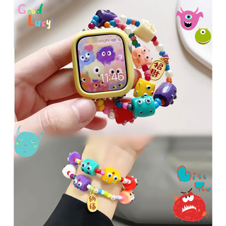 เคสฟรี! สายนาฬิกาข้อมือ ยืดหยุ่น แฮนด์เมด Little Monster Colorful Dopamine Elastic Watch Strap ลายมอนสเตอร์น้อย หลากสี แบบเปลี่ยน สําหรับ Watch Series 8 7 6 5 4 3 2 1 SE SE2 ขนาด 38 40 มม. 41 มม. 42 มม. 44 มม. 45 มม. สายแอปเปิ้ลวอช 8