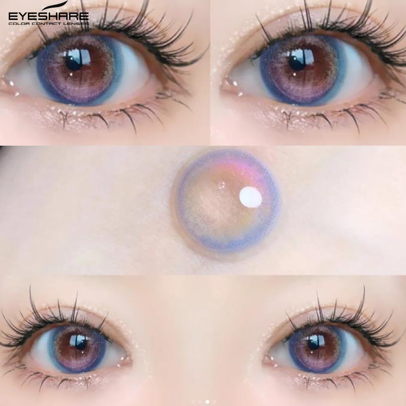 Eyeshare 2 ชิ้นคอนแทคเลนส์ Bling Eye 14.2 มม.สีฟ้าตาสีน้ําตาลนักเรียนที่สวยงามรายปีติดต่อธรรมชาติ