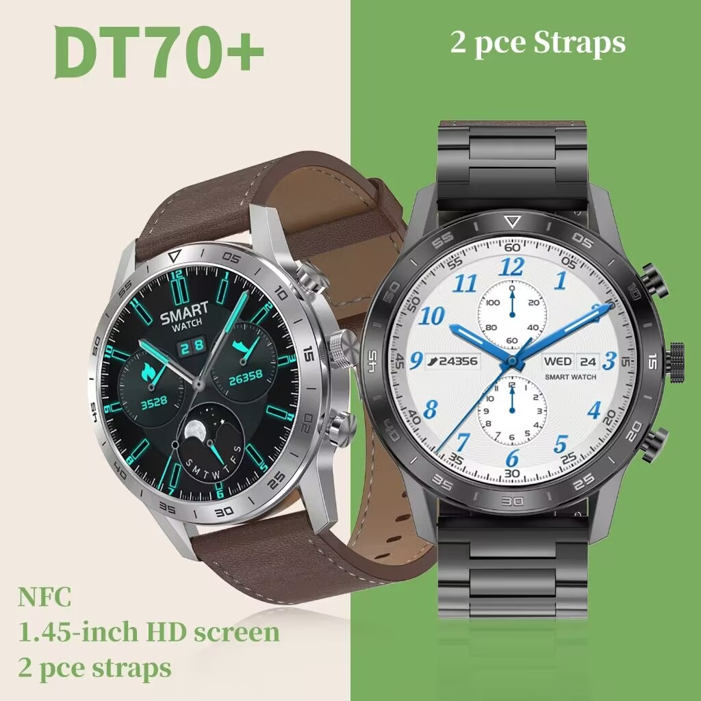 นาฬิกาข้อมือสมาร์ทวอทช์ DT NO1 DT70+ PLUS 2strap 2 หน้าจอ 1.45 นิ้ว NFC เชื่อมต่อบลูทูธ ไร้สาย ติดตาม GPS VS SAMSUNG WATCH สําหรับผู้หญิง ผู้ชาย