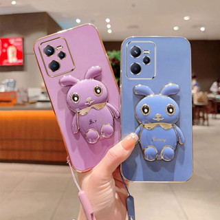 เคสโทรศัพท์มือถือชุบนิ่ม กันกระแทก ลายกระต่าย พร้อมสายคล้อง สําหรับ Realme C55 C33 C21 C31 C35 C21Y C30S C30 C20 C17 C15 C11