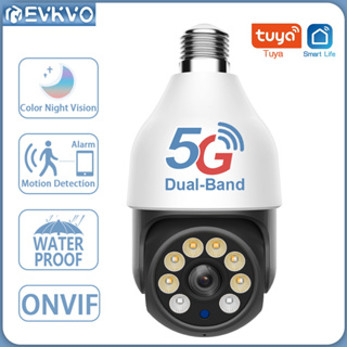 Evkvo กล้องวงจรปิดไร้สาย 3MP E27 Bulb 5G WIFI PTZ IP ติดตามอัตโนมัติ 360 องศา มองเห็นกลางคืน รักษาความปลอดภัย