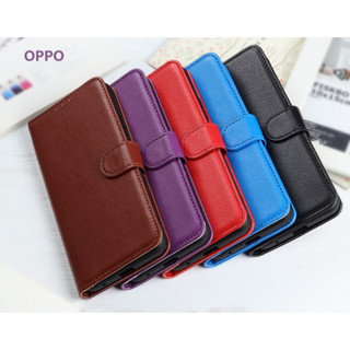 OPPO A98 5G Reno 8 T 5G Reno10 Pro Plus เคสโทรศัพท์มือถือหนัง ลายลิ้นจี่ พร้อมช่องใส่บัตร และขาตั้ง สําหรับ