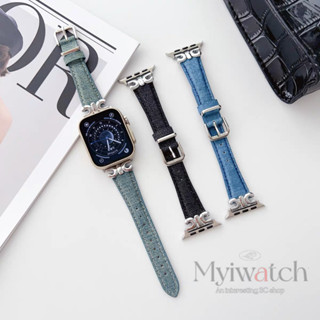 【ใหม่】สายนาฬิกาข้อมือ ผ้าแคนวาสยีนส์ โลหะ สําหรับ iwatch 45 มม. 49 มม. 41 มม. 40 มม. 44 มม. 42 มม. 38 มม. iwatch series 8 7 6 5 4 SE 3 2 1