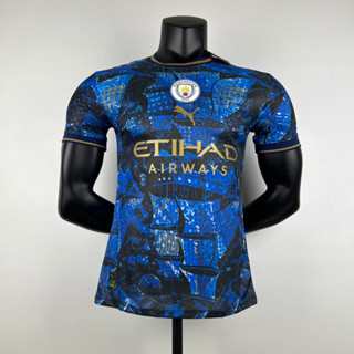 เสื้อกีฬาแขนสั้น ลายทีมฟุตบอล Manchester City Player Version 2023-24 ชุดเหย้า