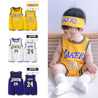 ชุดบอดี้สูทเด็กแรกเกิด # 24 Jersey Lakers เสื้อแขนกุด + ที่คาดผม สองชิ้น