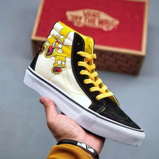 Vans รองเท้าผ้าใบ ทรงสูง ลายการ์ตูน Simpson สีดํา สําหรับผู้ชาย และผู้หญิง