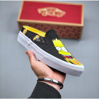 Vans Vances รองเท้าผ้าใบลําลอง ลายการ์ตูน Simpson สีดํา และสีเหลือง สําหรับผู้ชาย และผู้หญิง