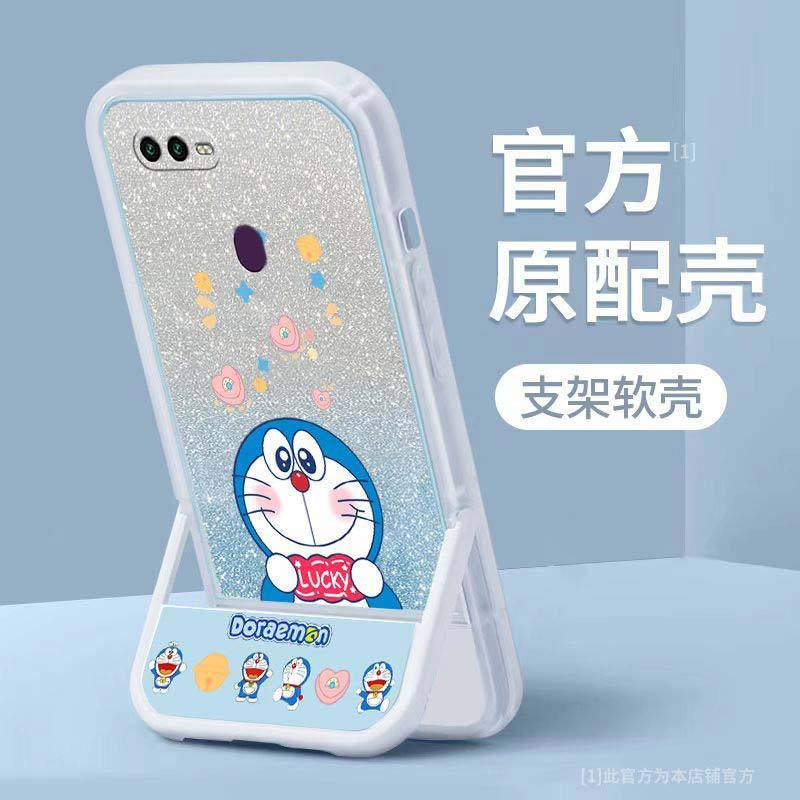 เคสโทรศัพท์มือถือ ลายโดราเอมอน แต่งกลิตเตอร์ พร้อมที่ตั้งวาง สําหรับ oppo A1 A3S A12E A5S A7 A12 A11
