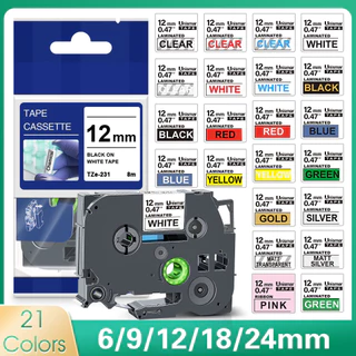 [ในสต็อก] เทปฉลาก เข้ากันได้ brother 6/9/12/18/24mm Tze231 tze221 เทปกาว เทปฉลากลามิเนต TZE-231 TZE-631 6 9 12 มม. สําหรับเครื่องทําฉลาก Brother P-Touch PTH110 เทปติดฉลาก
