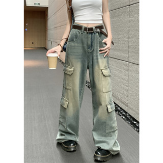 American Retro Work Jeans Womens High Waist Slim Straight Leg Pants Wide Pants