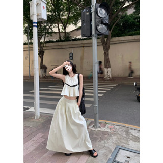 Design pleated Camisole+high waist thin pleated a-line skirt two-piece suit for women