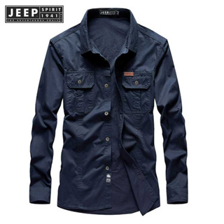 Jeep SPIRIT 1941 ESTD เสื้อแจ็กเก็ตลําลอง แขนยาว ผ้าฝ้ายแท้ ลายสก๊อต สําหรับผู้ชาย