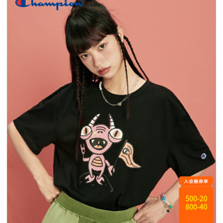 Champion เสื้อยืดลําลอง ผ้าฝ้าย แขนสั้น พิมพ์ลายการ์ตูน ทรงหลวม แฟชั่นสําหรับผู้ชาย และผู้หญิง