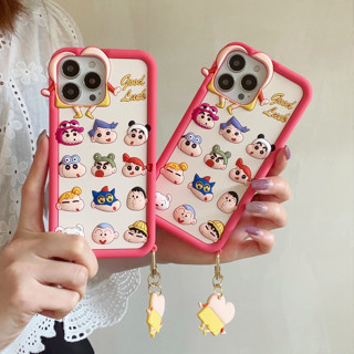 เคสโทรศัพท์มือถือ ซิลิโคนนิ่ม ลายการ์ตูนชินจัง พร้อมพวงกุญแจ สําหรับ Iphone 14 Pro Max 11 13pro 13promax 12 12promax