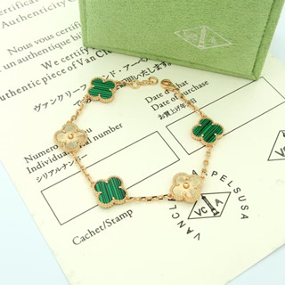 ใหม่ V&amp;CA Malachite สร้อยข้อมือ ชุบทอง 18k จี้รูปดอกไม้ห้าแฉก ขนาดกลาง สําหรับรถยนต์