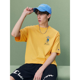 Champion เสื้อยืดแขนสั้น ผ้าฝ้ายแท้ พิมพ์ลายการ์ตูนอเมริกัน แฟชั่นคู่รัก สําหรับผู้ชาย และผู้หญิง