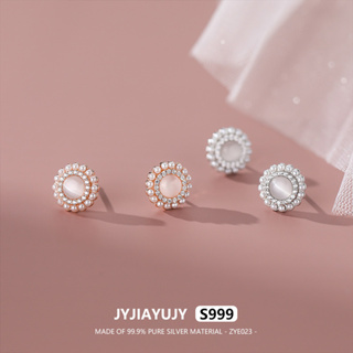 Jyjiayujy ต่างหูเงินแท้ 100% S999 ทรงกลม 10.5 มม. ประดับเพทาย โอปอล สีขาว คุณภาพสูง เครื่องประดับแฟชั่น ZYE023