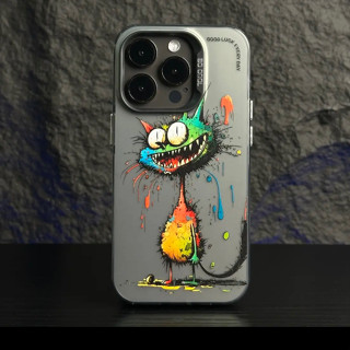 เคสโทรศัพท์มือถือแบบแข็ง ลายภาพวาดสีน้ํามัน รูปสุนัข แมว สําหรับ iPhone 11 12promax 13promax 14 pro max