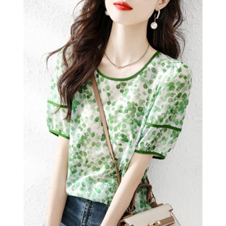 เสื้อเชิ้ตแขนสั้นลําลอง คอกลม ผ้าชีฟอง แบบบาง ทรงหลวม ขนาดใหญ่ ลายดอกไม้ แฟชั่นฤดูร้อน