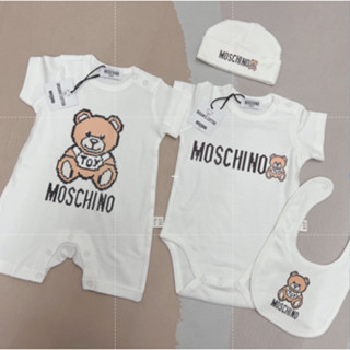 【พร้อม Brandtag】moschln0 ชุดรอมเปอร์ บอดี้สูท ผ้าฝ้าย 100% ลาย Onesie Bib หมวก หรูหรา สําหรับเด็กทารกแรกเกิด 0-24 เดือน