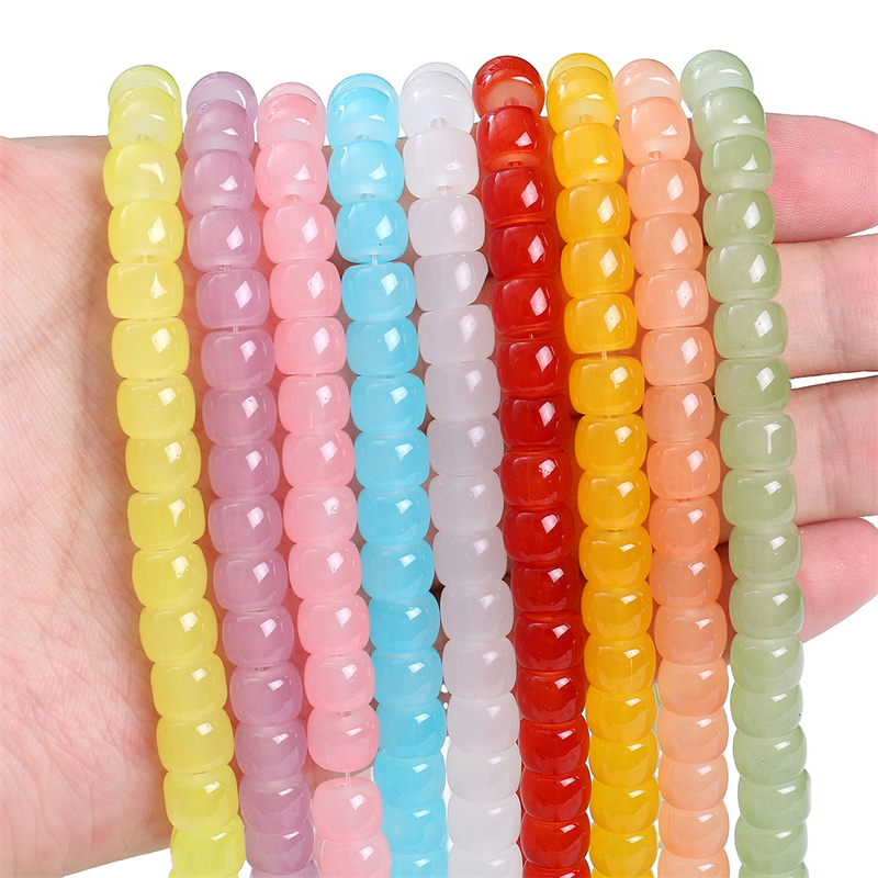30ชิ้น8x6มิลลิเมตรแก้วเลียนแบบหยกบาร์เรลลูกปัดสร้อยข้อมือต่างหูสร้อยคอทําลูกปัดหลวมทําเองอุปกรณ์งานฝีมือ