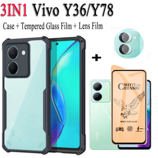 เคสโทรศัพท์มือถืออะคริลิค TPU นิ่ม แบบใส กันกระแทก ปิดด้านหลัง 3In1 สําหรับ Vivo Y36 Y 36 Y3 6 Y78 Y35 Y02 Y16 Y02S Y22 Y22S