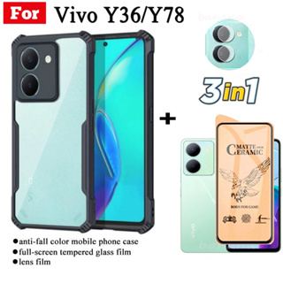 3in1 เคสโทรศัพท์มือถืออะคริลิค TPU นิ่ม แบบใส กันกระแทก ปิดด้านหลัง สําหรับ Vivo Y36 Y78 Y35 Y22 Y22S Y02 Y16 Y02S