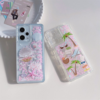 เคสโทรศัพท์มือถือแบบนิ่ม TPU ใส มีทรายไหล ลายต้นมะพร้าว กลิตเตอร์ ไข่มุก สําหรับ Vivo V25 Y21 Y21S Y21T V20 SE Y15S Y16 Y02S Y22S V21E