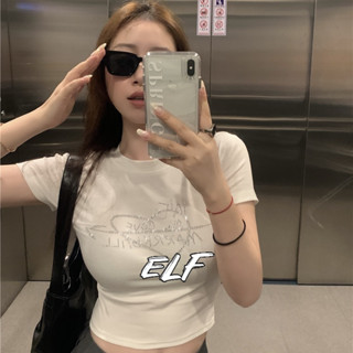 ELF Mini wink crop เสื้อยืดครอป ประดับเพชร กลิตเตอร์ ขนาดเล็ก สําหรับผู้หญิง เสื้อครอป