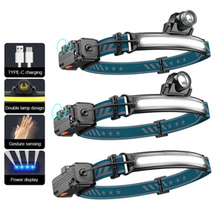 ไฟฉายคาดศีรษะ XPG+COB LED ซูมได้ พร้อมแบตเตอรี่ในตัว กันน้ํา…