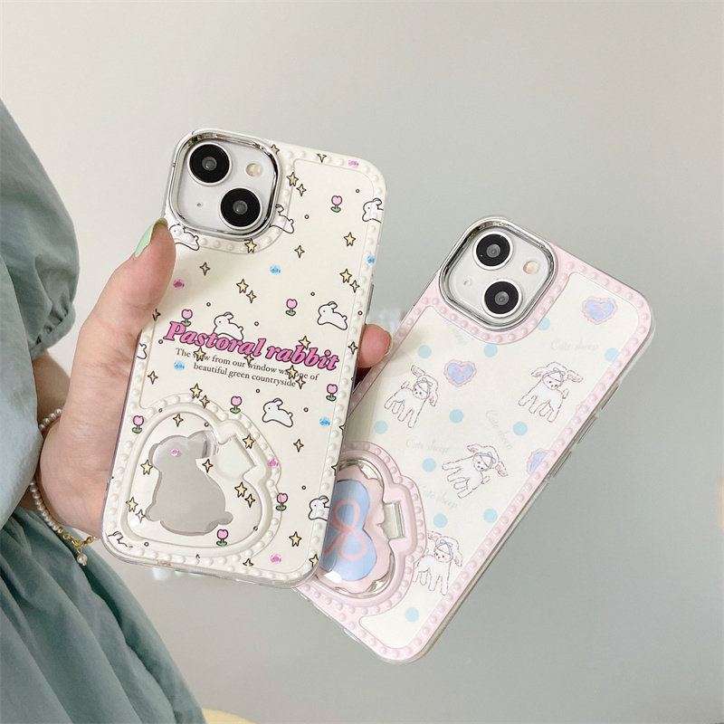 เคสโทรศัพท์มือถือ TPU ลายแกะ พร้อมกระจก รูปหัวใจ สําหรับ iphone 14 pro max 13 pro msx