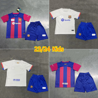 เสื้อกีฬาแขนสั้น ลายทีมชาติฟุตบอล Barcelona 23-24 ชุดเหย้า สําหรับเด็ก