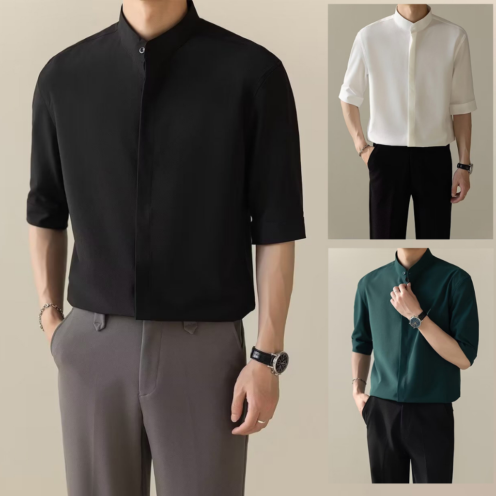 เสื้อเชิ้ตแขนสั้นลําลอง ทรงหลวม ระบายอากาศได้ดี สีขาว แฟชั่นสไตล์เกาหลี สําหรับผู้ชาย