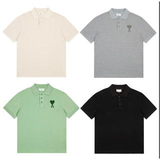 AMI POLO แฟชั่นเสื้อยืดแขนสั้นลําลองคอกลมสไตล์ใหม่สําหรับผู้ชายและผู้หญิง