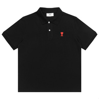 AMI polo แฟชั่นเสื้อยืดแขนสั้นลําลองคอกลมสไตล์ใหม่สําหรับผู้ชายและผู้หญิง