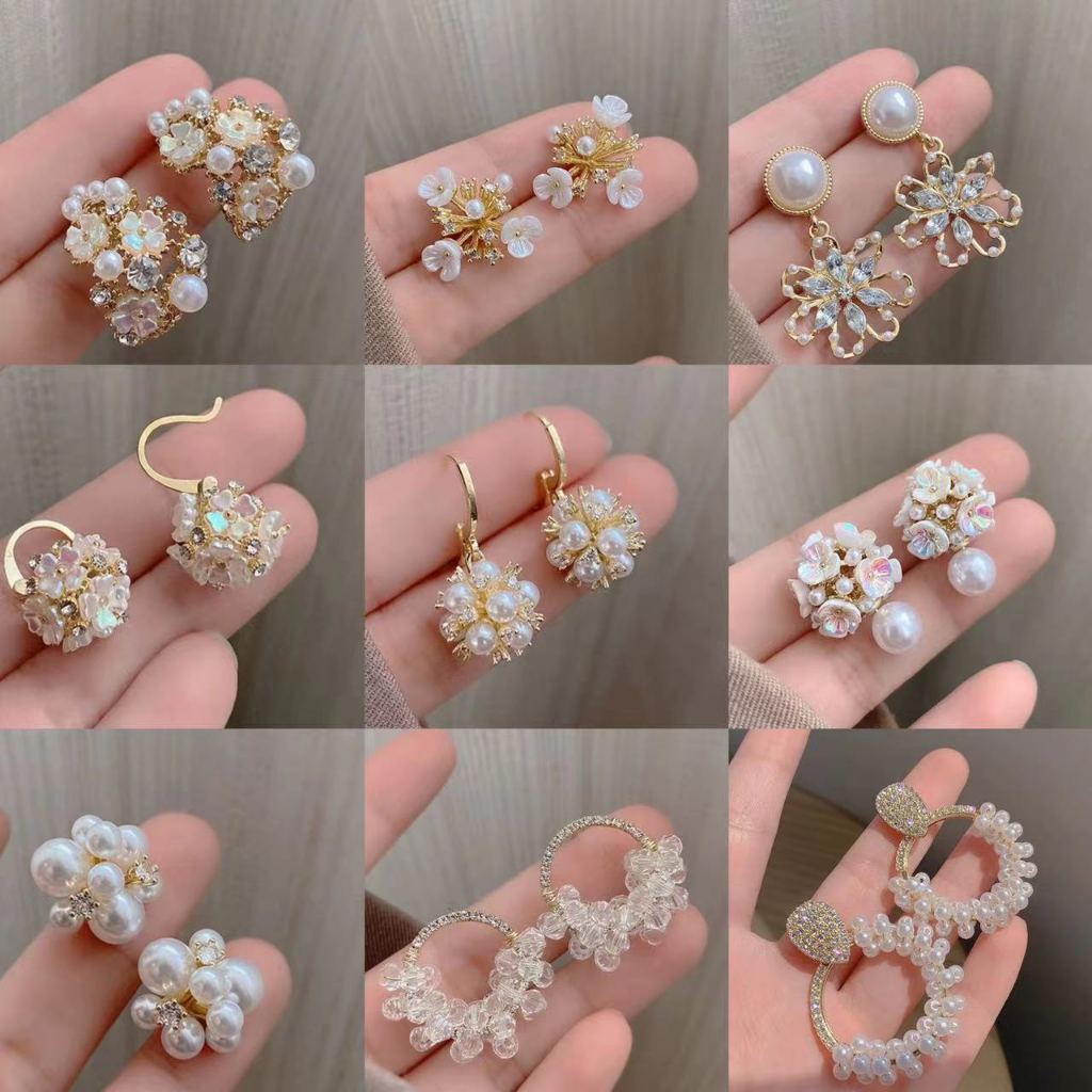ต่างหูไฮเดรนเยีย ประดับไข่มุก ลายดอกไม้ สไตล์เกาหลี เข้ากับทุกการแต่งกาย ระดับไฮเอนด์