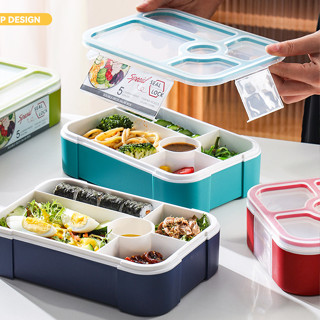 【สินค้าสปอต】กล่องข้าวเข้าไมโครเวฟได้ กล่องข้าวแบ่งช่อง lunch box กล่องข้าวเด็ก 5 ช่อง1100ML